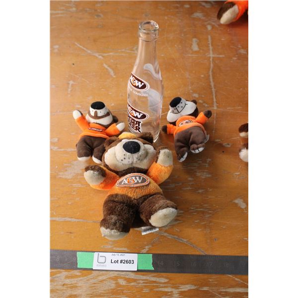 A & W Bottle and 3 A & W Bears