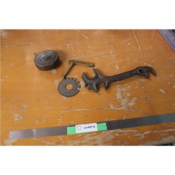 Vintage Tape Measure and Vintage Wrench