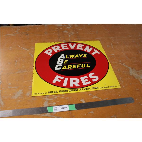 Prevent Fires Sign 17" x 15" Imperial Tobacco Company