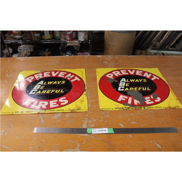 (2X THE MONEY) Prevent Fires Signs 17" x 15" Imperial Tobacco Company