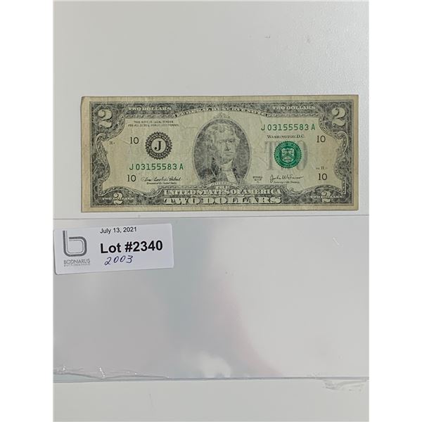 2003 $2 USA note