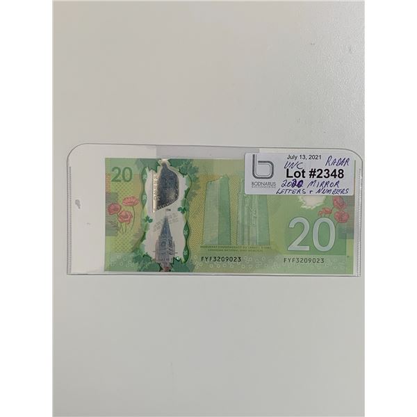 2020 $20 UNC Mirror Radar note letters and numbers FYF3209023