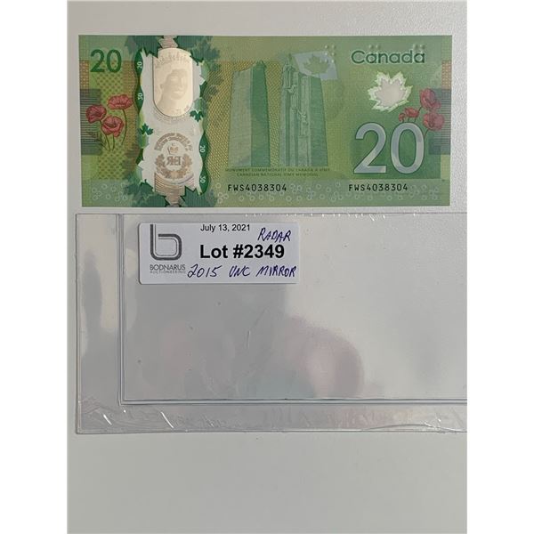 2015 $20 UNC Mirror Radar note 4038304
