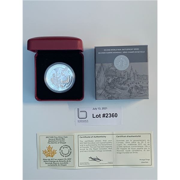 2017 Battle of Dieppe 1942 low mint 0304/7500 Fine Silver coin