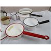 Image 3 : Enamelware Pots, Measuring Cups, Strainer, Stainless Steel Creamer, misc