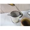 Image 4 : Enamelware Pots, Measuring Cups, Strainer, Stainless Steel Creamer, misc