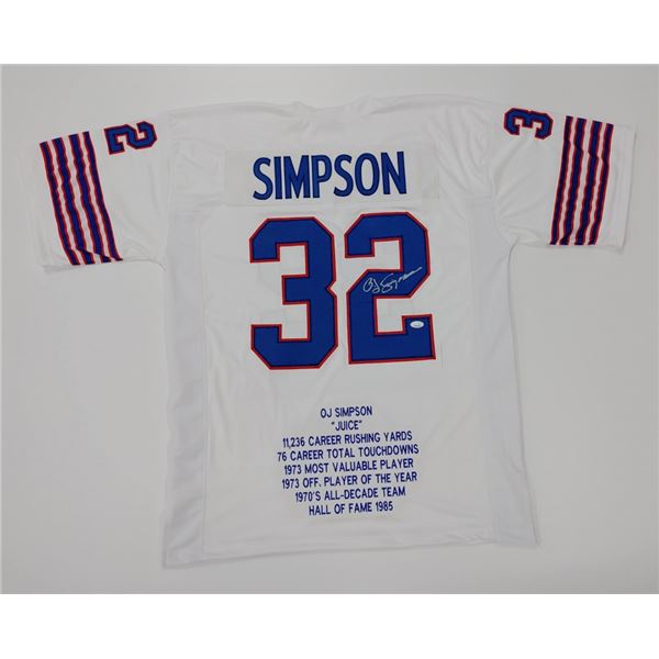 O.J. SIMPSON SIGNED BILLS PRO STYLE CAREER STATS JERSEY (JSA COA)