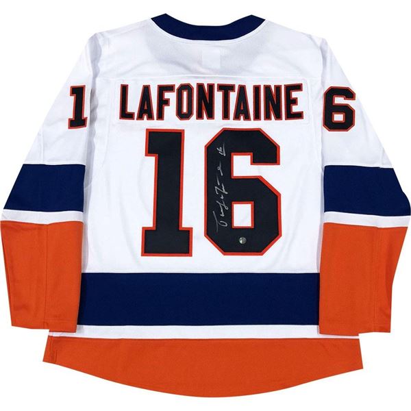 PAT LAFONTAINE SIGNED NEW YORK ISLANDERS FANATICS JERSEY (FROZEN POND COA)