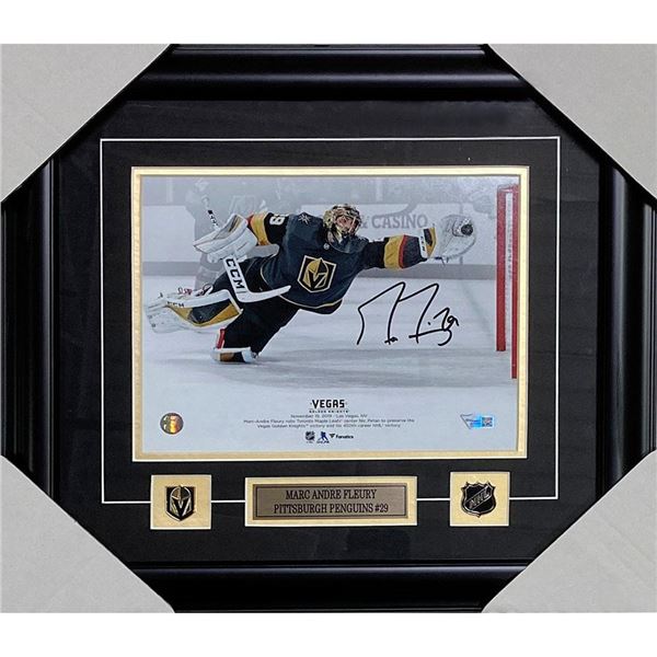 Marc-Andre Fleury Framed Autographed Vegas Golden Knights 8X10 Photo (450th Win) FROZEN POND COA