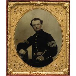 SIXTH PLATE TINTYPE SEATED UNION QUARTERMASTER