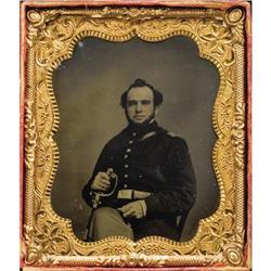 SIXTH PLATE TINTYPE SEATED UNION LINE OFFICER