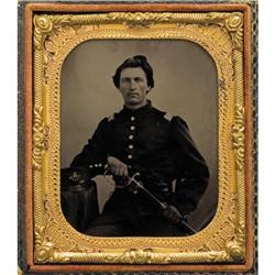 SIXTH PLATE TINTYPE SEATED UNION OFFICER OF 33RD