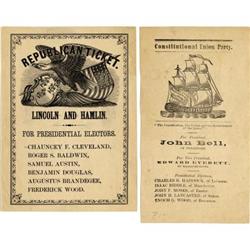 TWO 1860 ELECTION BALLOTS LINCOLN & HAMLIN, BELL