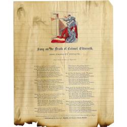 CIVIL WAR SONG SHEET DEATH OF COLONEL ELLSWORTH