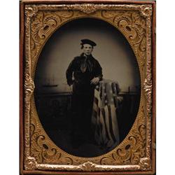SPECTACULAR UNION SAILOR HALF PLATE TINTYPE