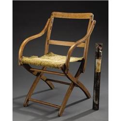 CIVIL WAR OAK CAMP CHAIR & TIN MAP CASE ca