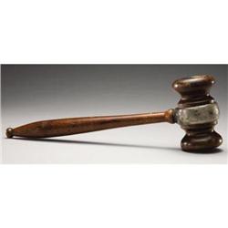 WOODEN GAVEL WITH SILVER BAND ENGRAVED GAR &