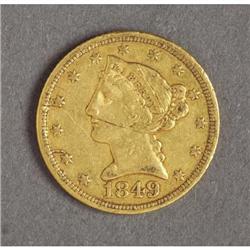 1849-D $5 GOLD HALF EAGLE FROM DAHLONEGA MINT