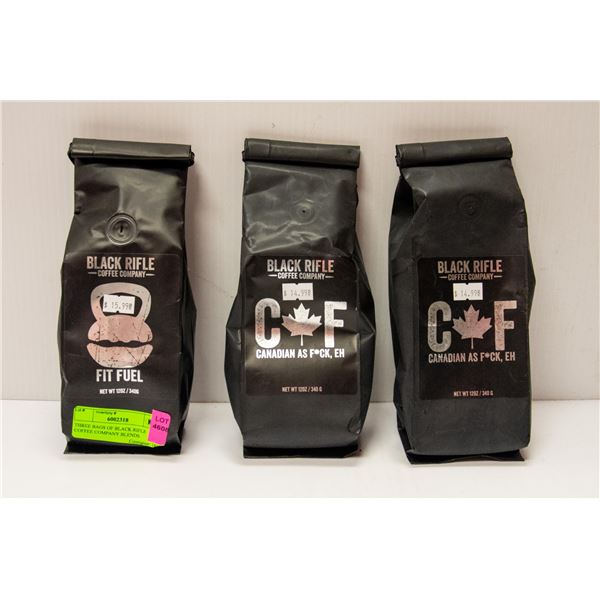 THREE BAGS OF BLACK RIFLE COFFEE COMPANY BLENDS