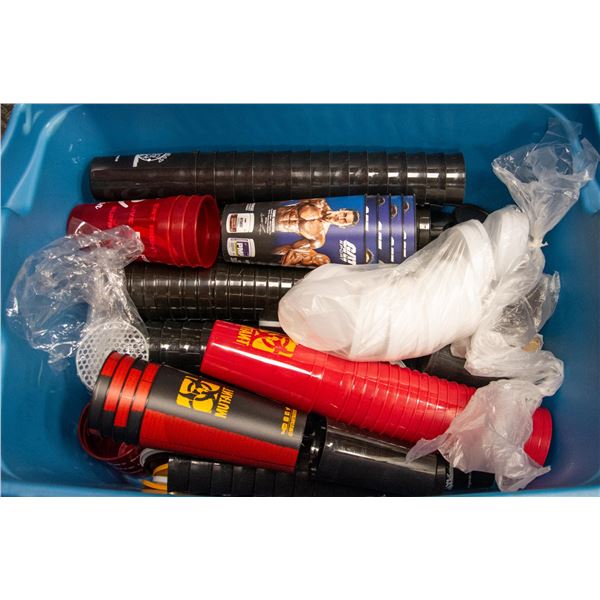 TOTE OF ASSORTED CUPS AND MORE