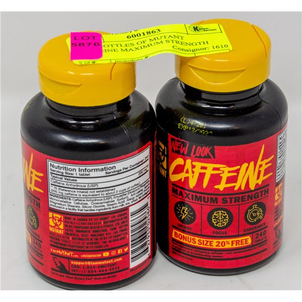 TWO BOTTLES OF MUTANT CAFFEINE MAXIMUM STRENGTH