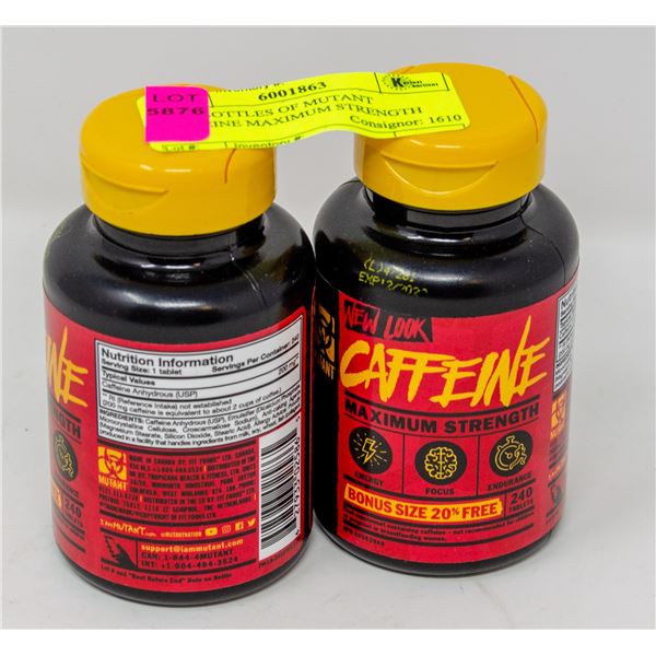 TWO BOTTLES OF MUTANT CAFFEINE MAXIMUM STRENGTH