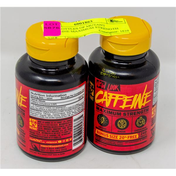 TWO BOTTLES OF MUTANT CAFFEINE MAXIMUM STRENGTH
