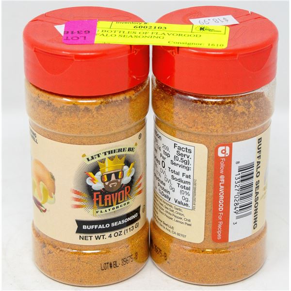 TWO BOTTLES OF FLAVORGOD BUFFALO SEASONING