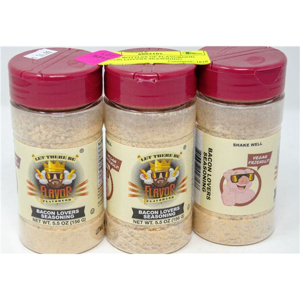 THREE BOTTLES OF FLAVORGOD BACON LOVERS SEASONING