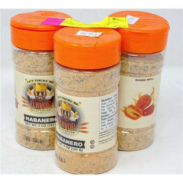 THREE BOTTLES OF FLAVORGOD HABANERO SEASONING