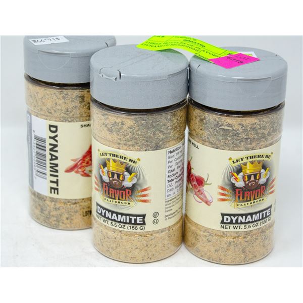 THREE BOTTLES OF FLAVORGOD DYNAMITE SEASONING
