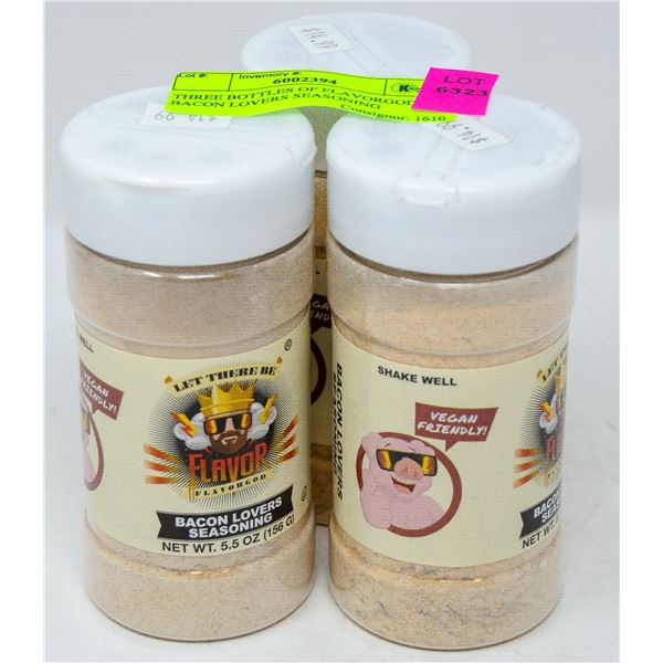 THREE BOTTLES OF FLAVORGOD BACON LOVERS SEASONING