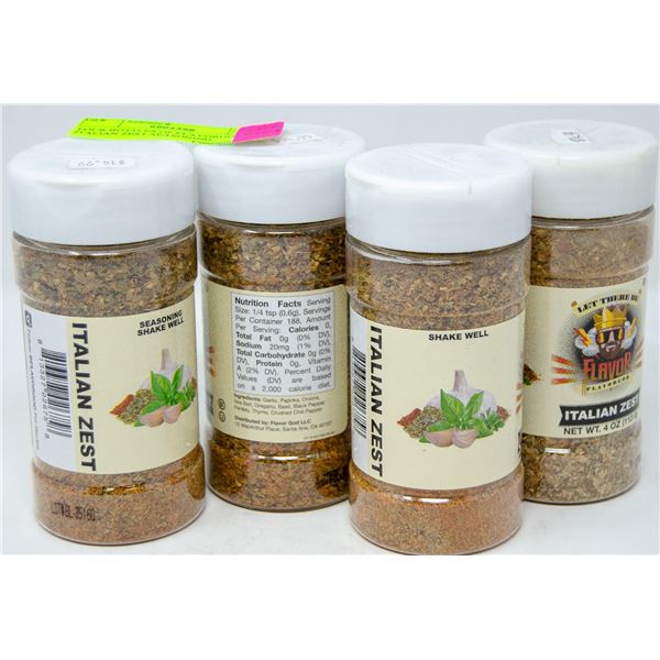 FOUR BOTTLES OF FLAVORGOD ITALIAN ZEST SEASONING