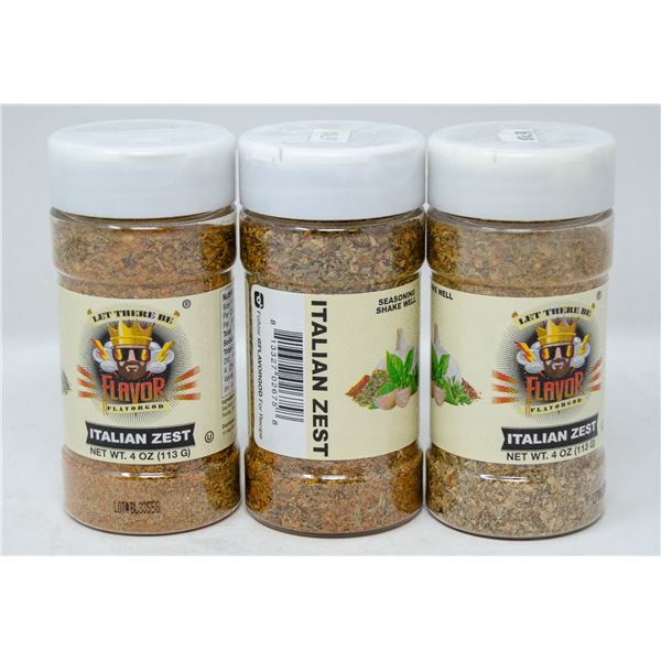 THREE BOTTLES OF FLAVORGOD ITALIAN ZEST SEASONING