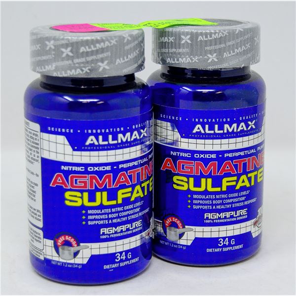 TWO BOTTLES OF ALLMAX AGMATINE+SULFATE POWDER