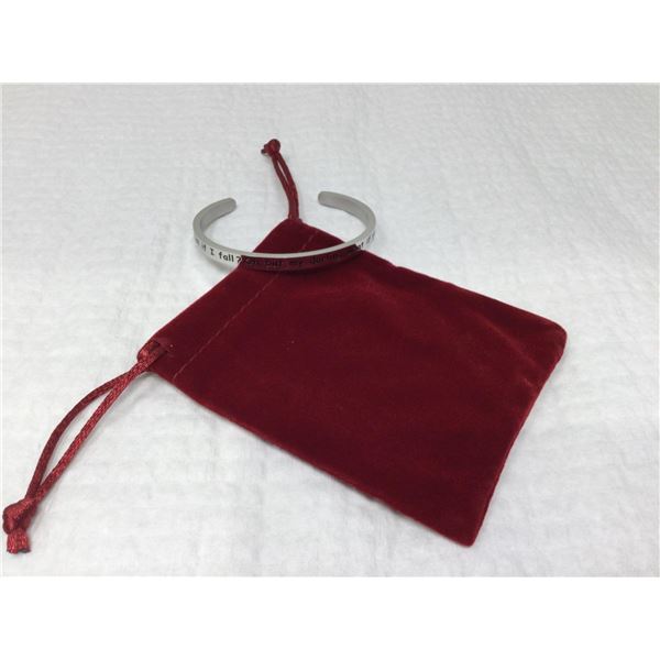 Girls Silver Bangle bracelet reading "What if I fall, but oh my darling what if you fly" Eric Hanson