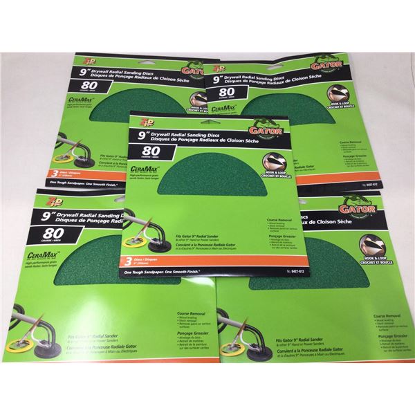 LOT of 5 Gator 80 grit 9 inch radial sanding sheets