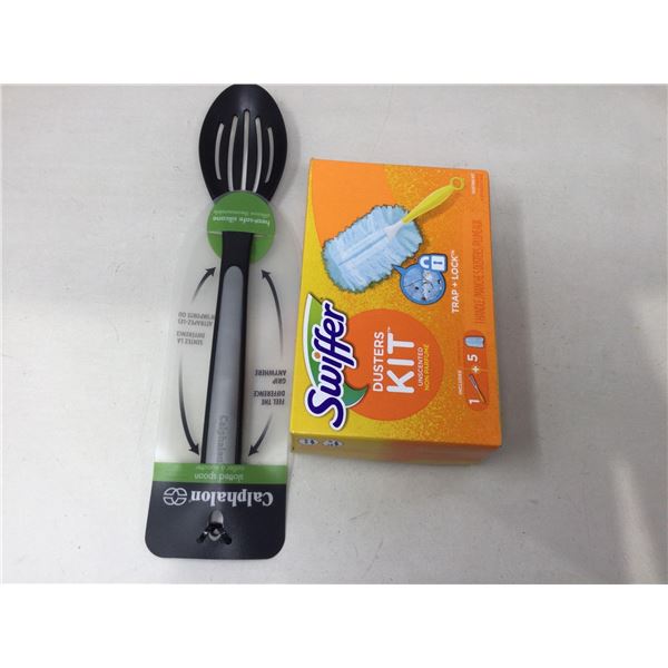 Swifer dusters kit and new slotted spoon