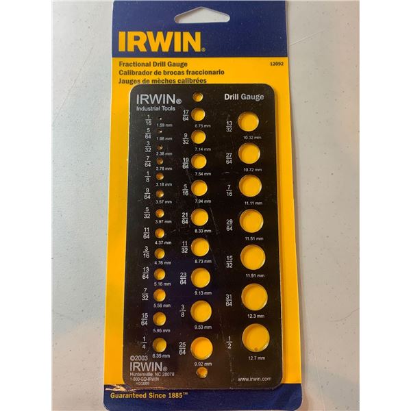 NEW Irwin Fractional Drill Guage