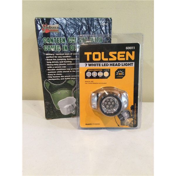 NEW Tolsen LED Head Lamp with NEW Canteen camping kit