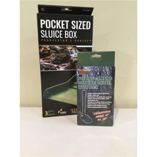 NEW Pocket Sized Sluice Box with Folding camping Survival Shovel