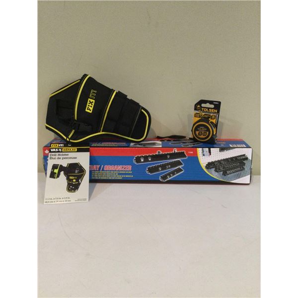 NEW Tools Lot includes tape measure, tool holster & socket tray organizer