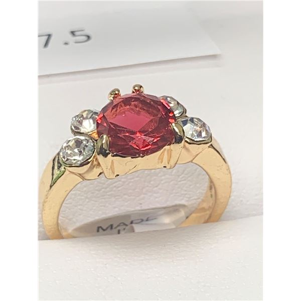 Ladies 14K GP multi Stone with Ruby Style Solitaire Dress Ring