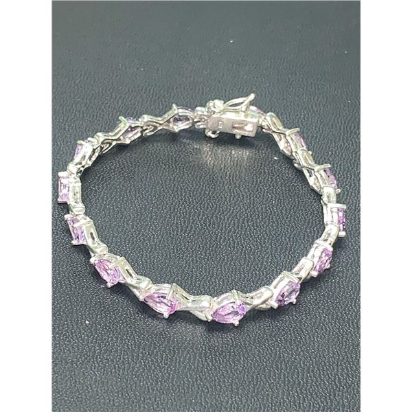 Natural Amethyst Pear Cut Solitaires 10.55 CARAT .925 Silver Bracelet with appraisal certificate Val