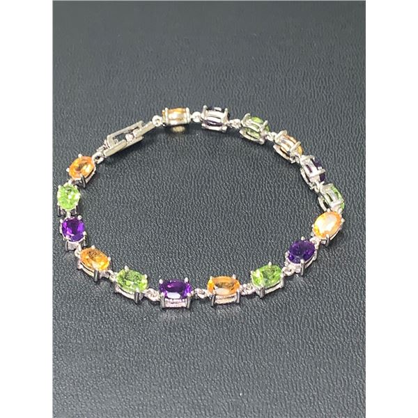 Ladies .925 Tennis Bracelet with Oval Cut natural Amethyst, Citrine & Peridot Stones with TCW 10.05 