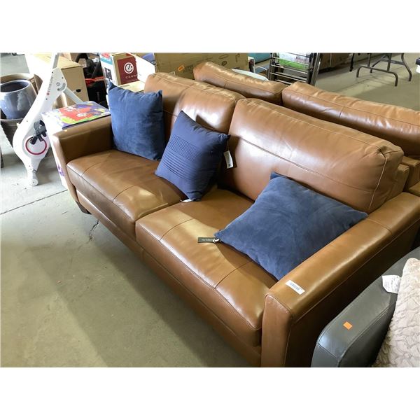 NEW Brown Imported 100% Leather  Sofaw/ Throw Pillows