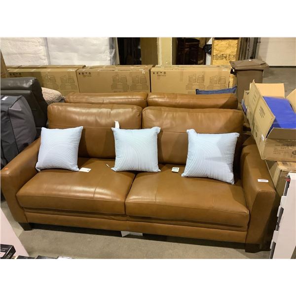 NEW Brown Imported100%  Leather  Sofa w/ Throw Pillows