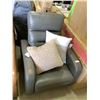 Image 1 : Grey Faux Leather Power Recliner w/ Throw Pillows