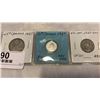 Image 2 : 3  1937 CANADIAN COINS FIRST KING GEORGE VI  25 CENT, 10 CENT, .800 SILVER AND 5 CENT DOT NICKEL