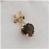 Image 2 : NEW 10KT YELLOW GOLD GENUINE SMOKY QUARTZ AND WHITE TOPAZ HEART PENDANT W/ APPRAISAL $300